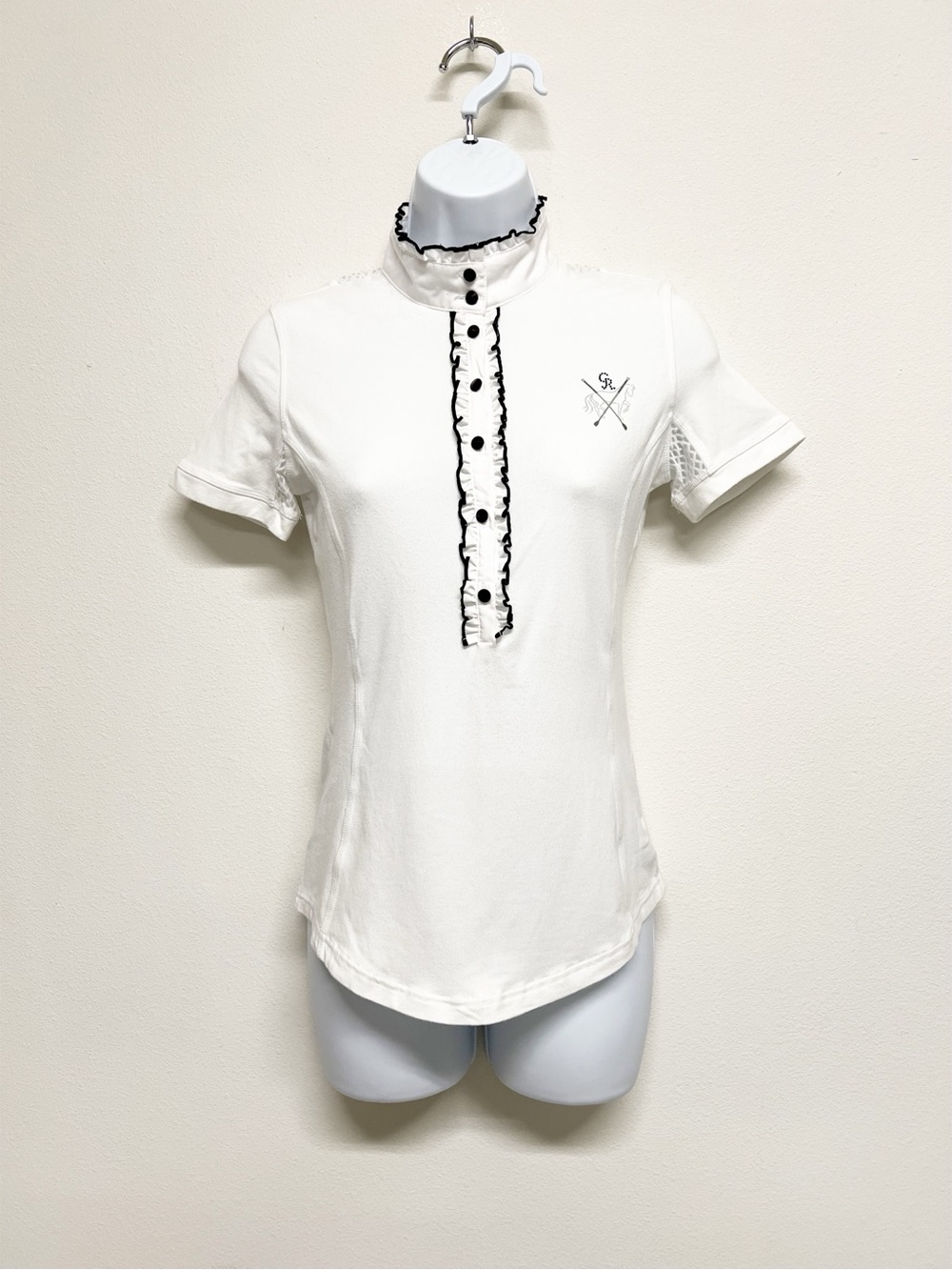 Goode Rider Womens White Equestrian Ruffle Collar Luxe Show Shirt Size XS